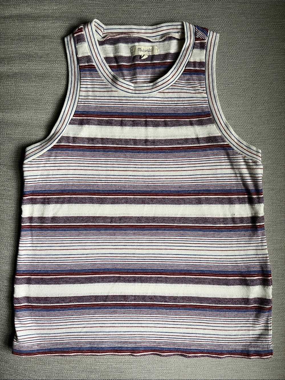 Madewell Striped Ribbed Tank in White, Purple, Navy and Rust